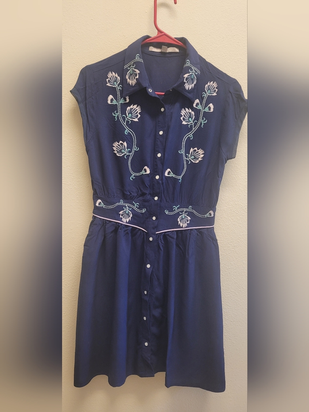 Vintage Guess Navy Blue  Embroidered Button-Front Shirt Dress Size 4 - Picture 9 of 11